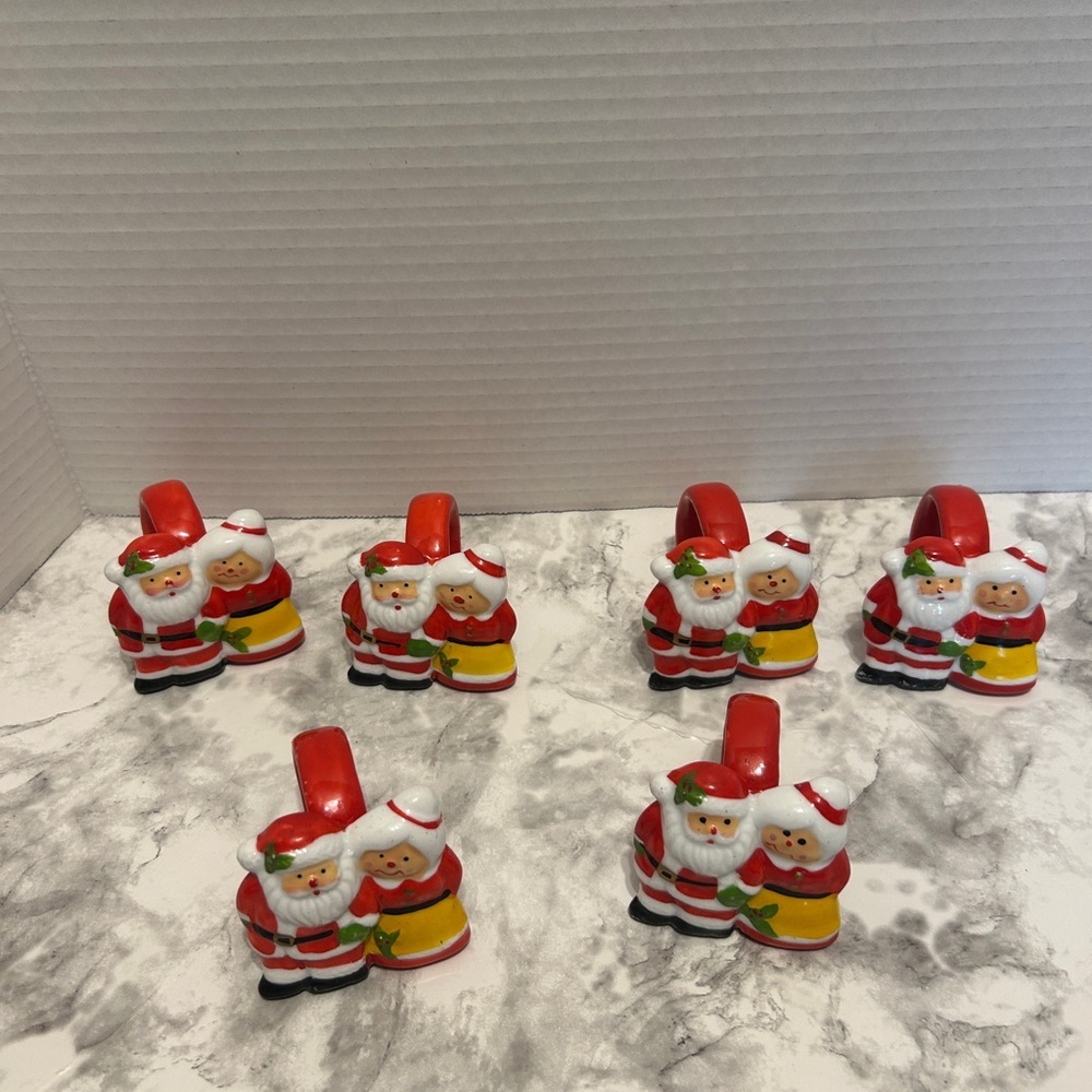 Set of 8 Santa Claus Napkin Rings Set - Red and White